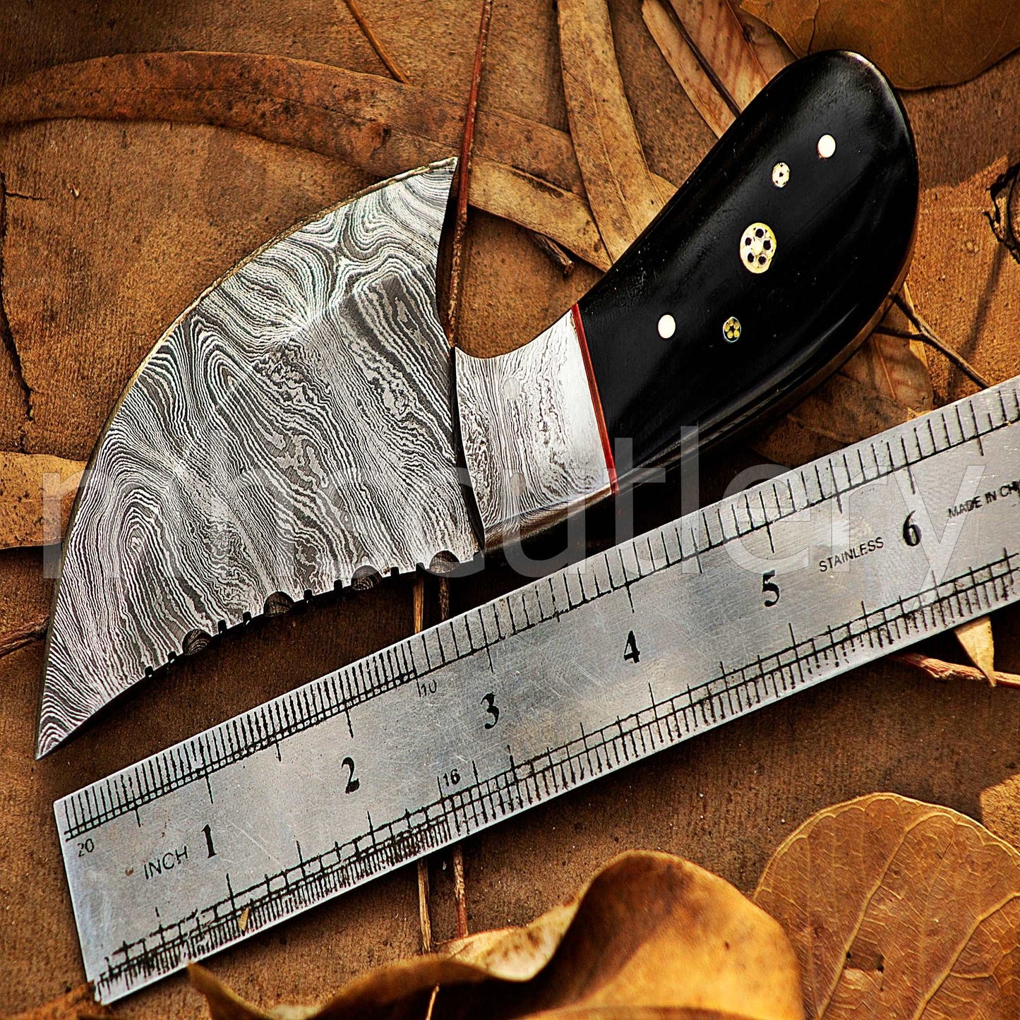 Custom Forged Raindrop Damascus Steel Pizza Cutter Knife