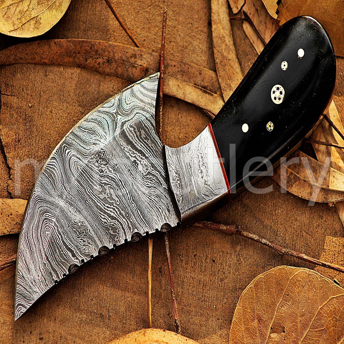 Custom Forged Raindrop Damascus Steel Pizza Cutter Knife