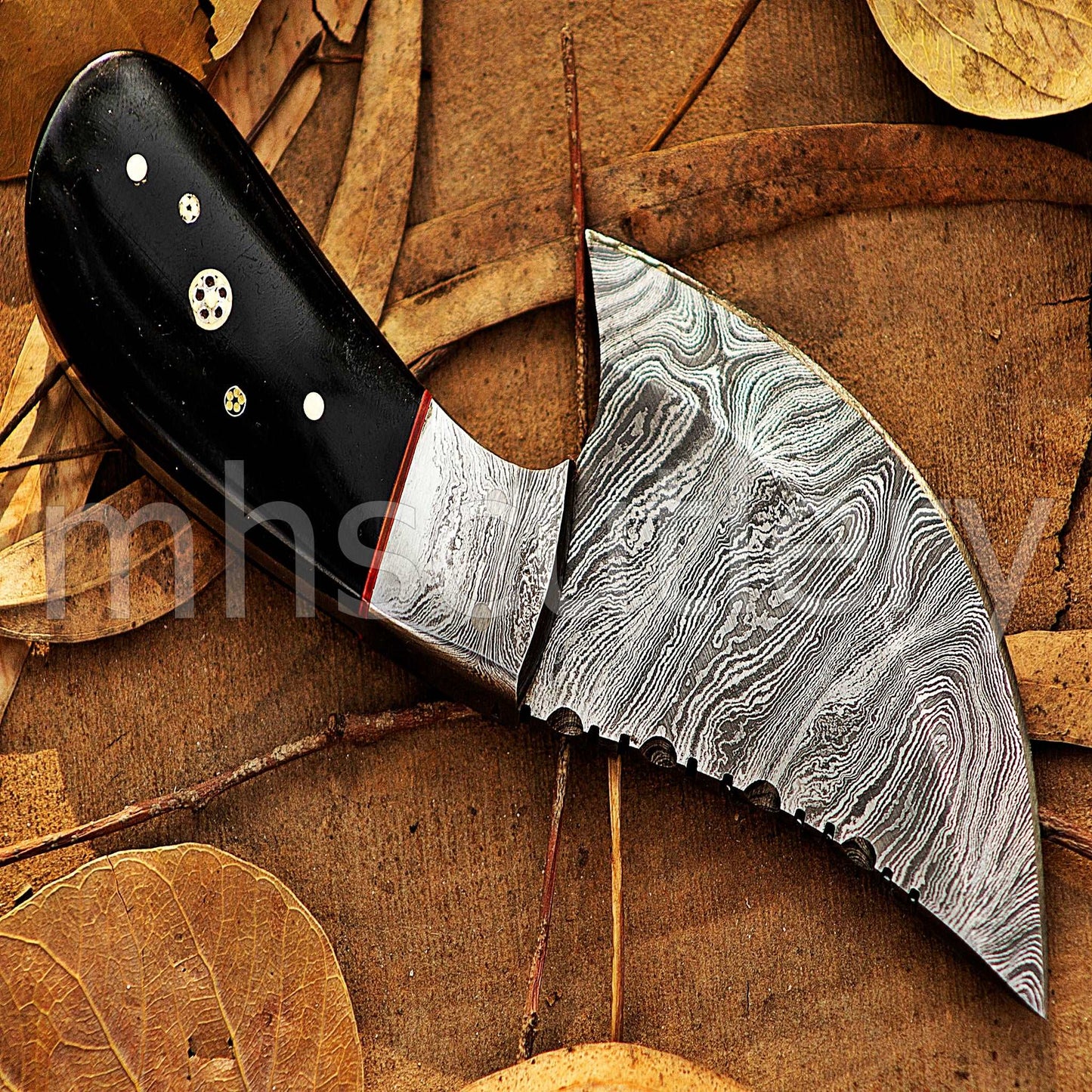 Custom Forged Raindrop Damascus Steel Pizza Cutter Knife