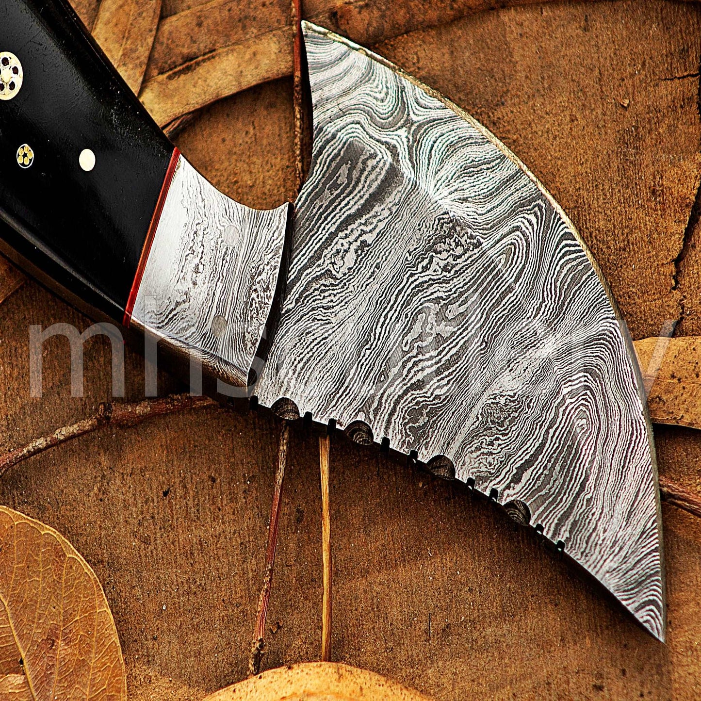 Custom Forged Raindrop Damascus Steel Pizza Cutter Knife