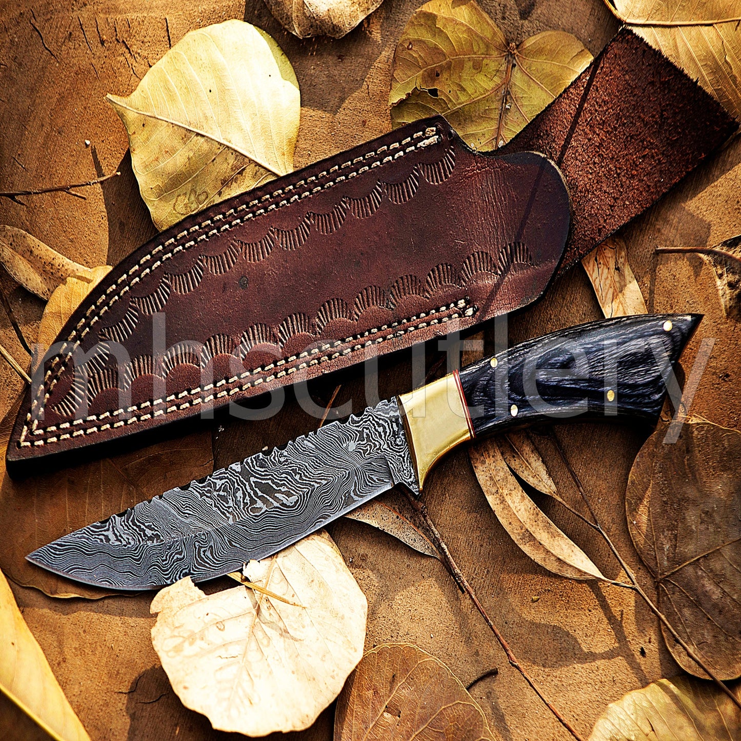 Damascus Steel Big Hunter Skinner Fixed Blade Knife