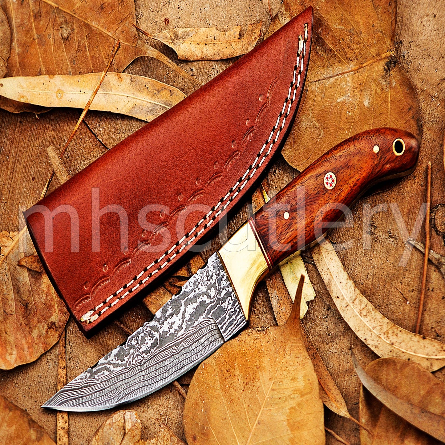 Hand Forged Damascus Steel Fixed Blade Skinner Hunting Knife