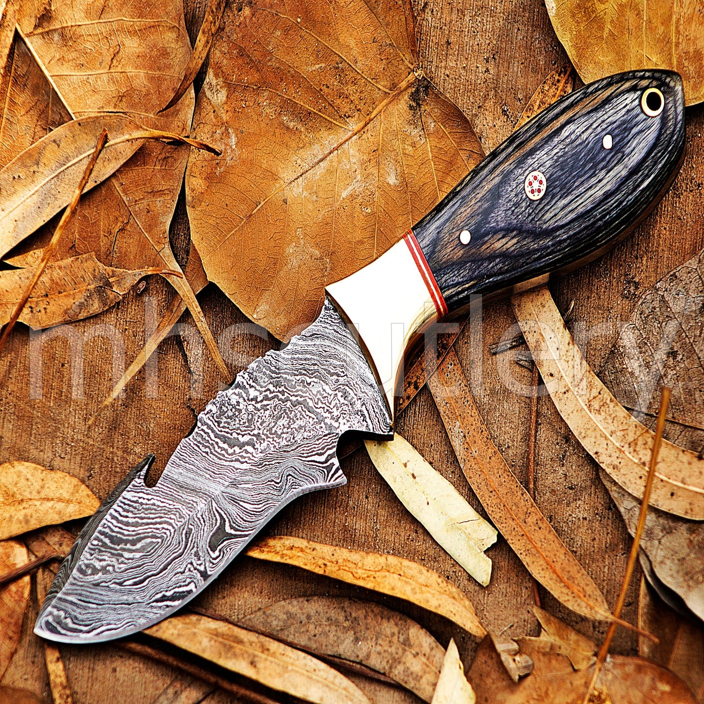 Handmade Fixed Blade Gut Hook Skinner Damascus Steel Knife