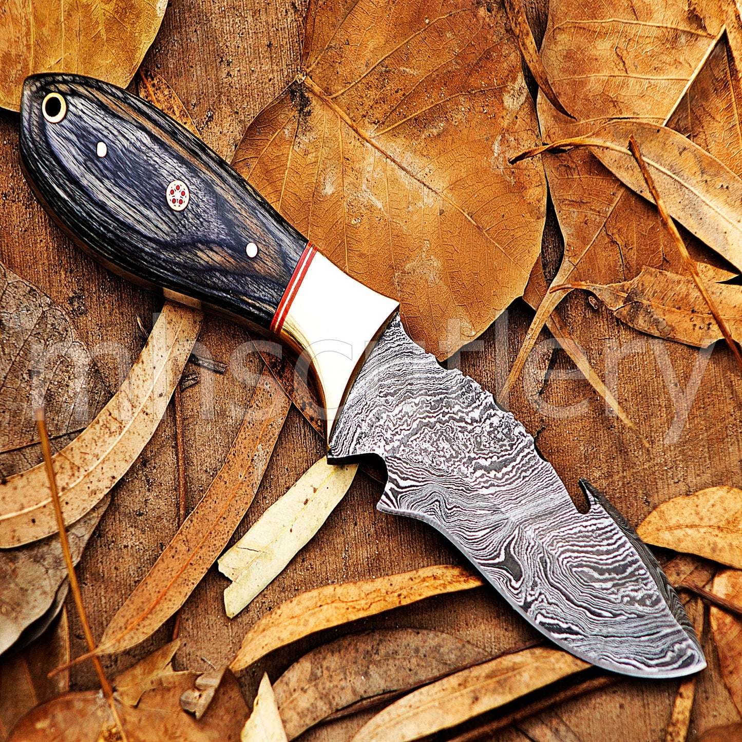 Handmade Fixed Blade Gut Hook Skinner Damascus Steel Knife