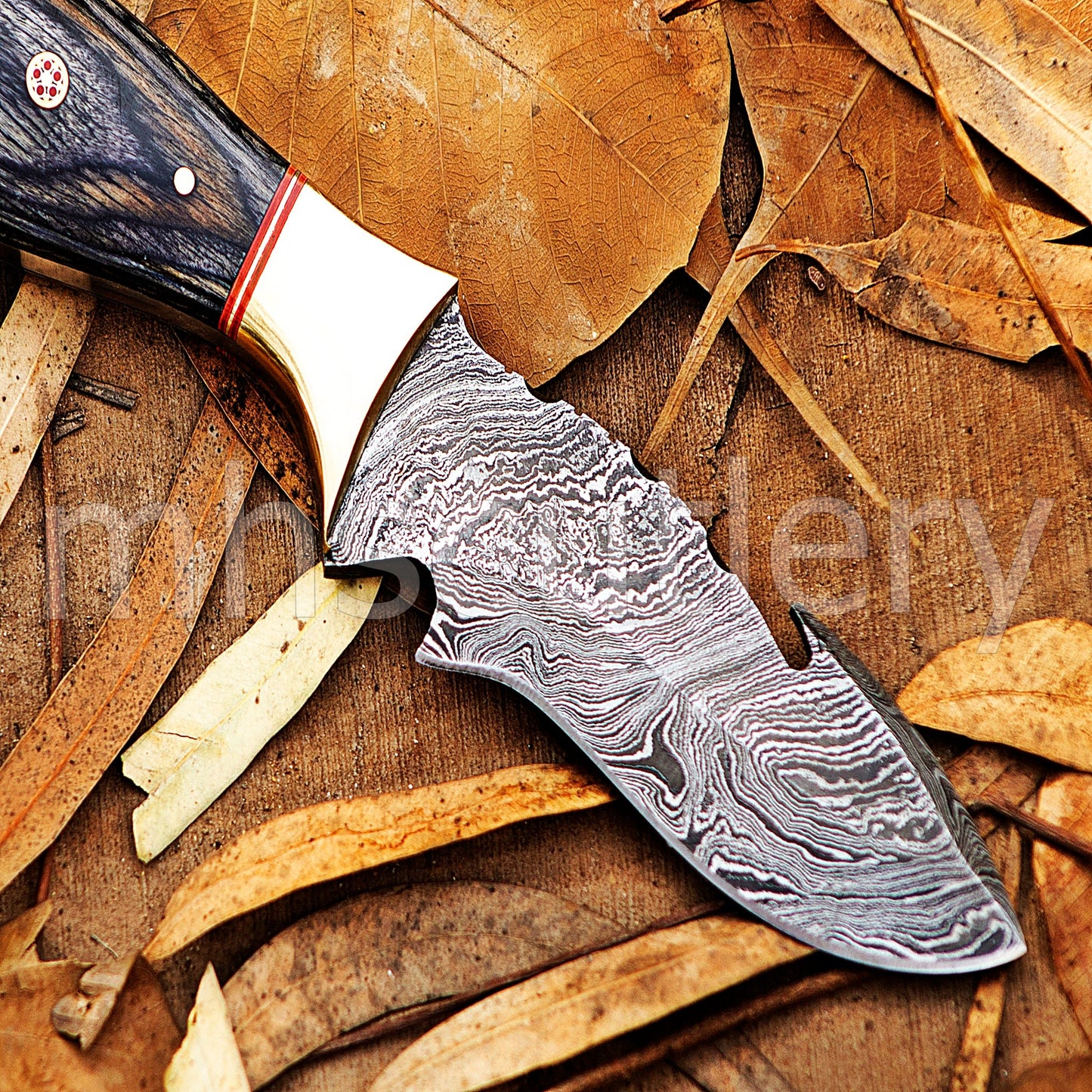 Handmade Fixed Blade Gut Hook Skinner Damascus Steel Knife