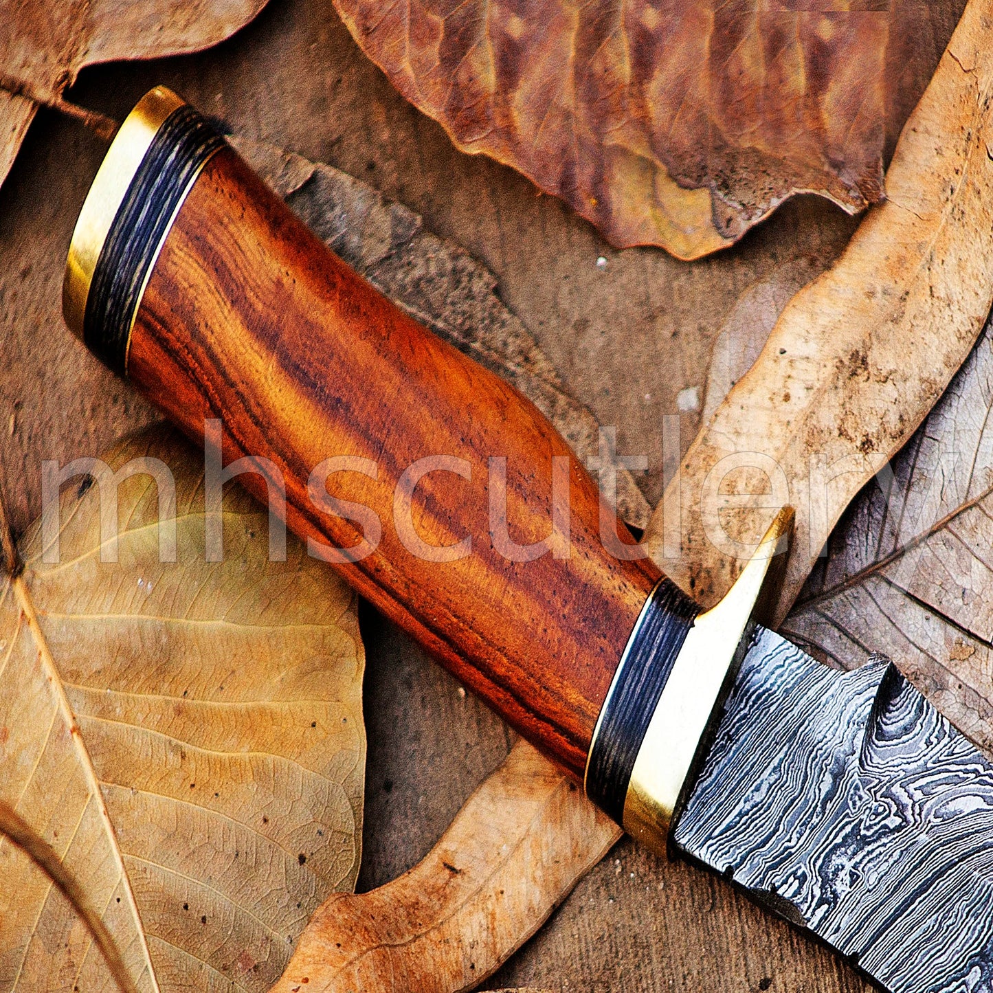 Damascus Steel Skinner Knife With Rose Wood Handle