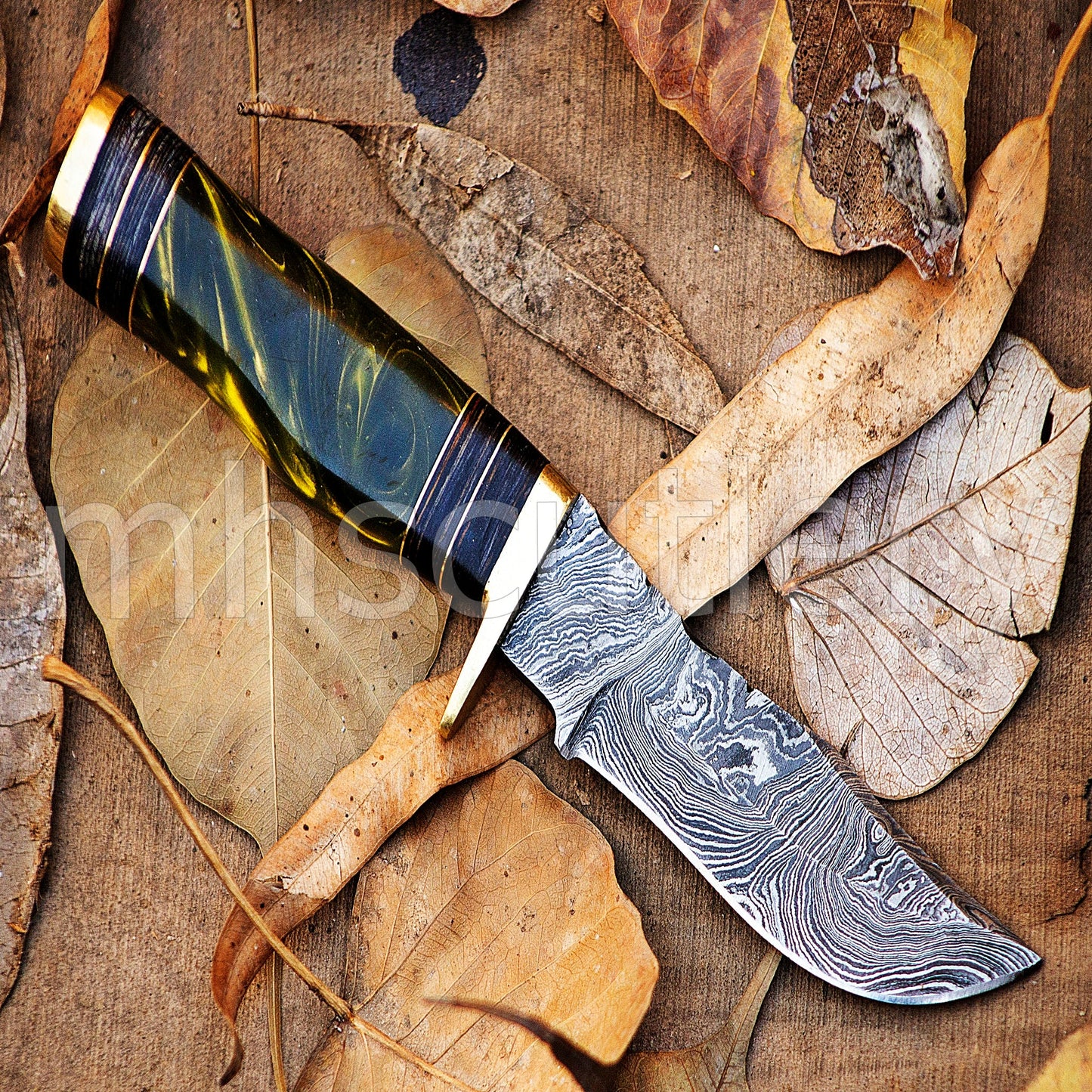 Damascus Steel Hunting Skinner Knife With Resin Handle