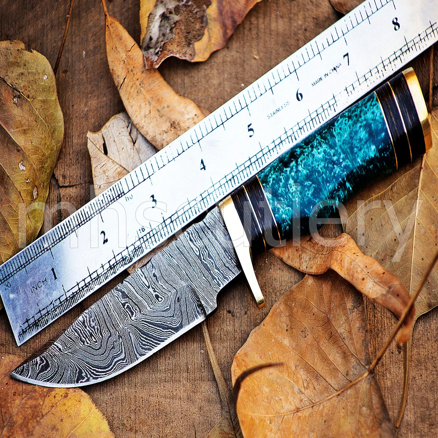 Damascus Steel Skinning Knife Rat-Tail With Resin Handle