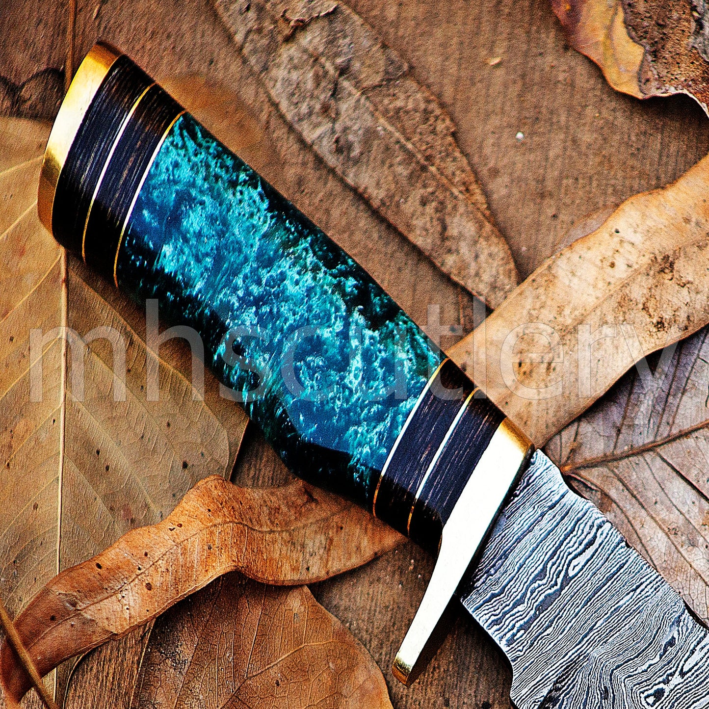 Damascus Steel Skinning Knife Rat-Tail With Resin Handle