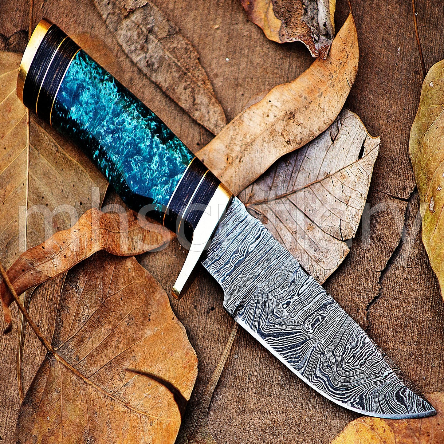 Damascus Steel Skinning Knife Rat-Tail With Resin Handle