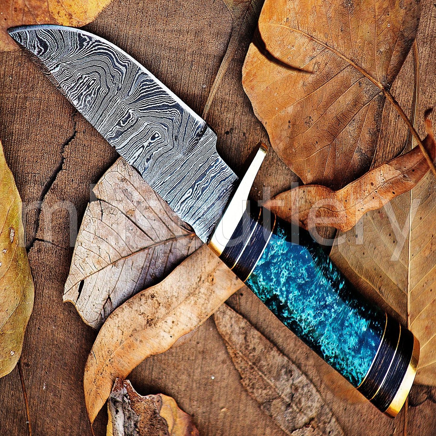 Damascus Steel Skinning Knife Rat-Tail With Resin Handle