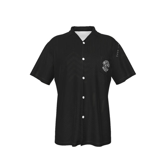 front view of Indian Chief Hawaiian shirt with the VCMCo. circle logo on the front pocket against a white background