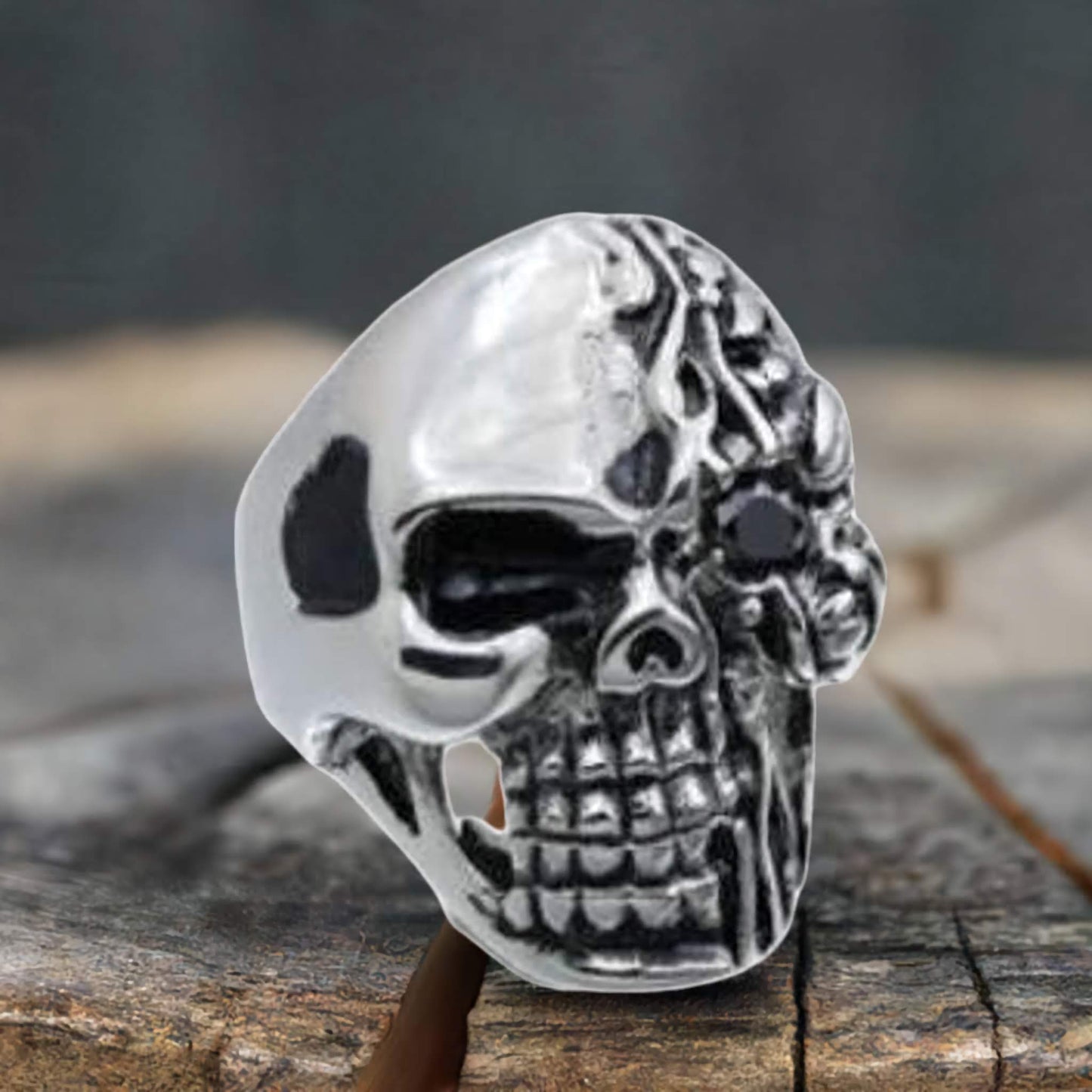 R176 Stainless Steel Half Face Biker Ring