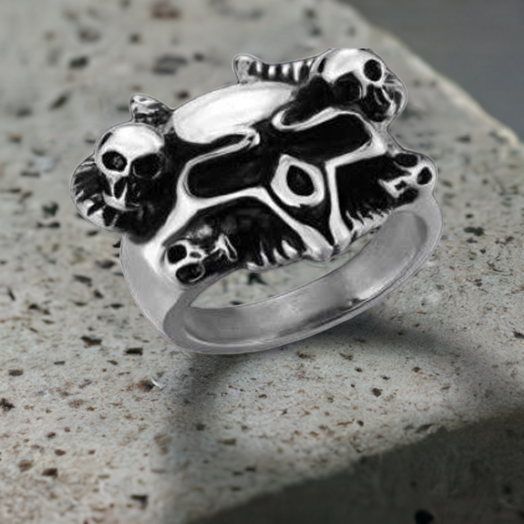 R142 Stainless Steel Serpent Skull Biker Ring