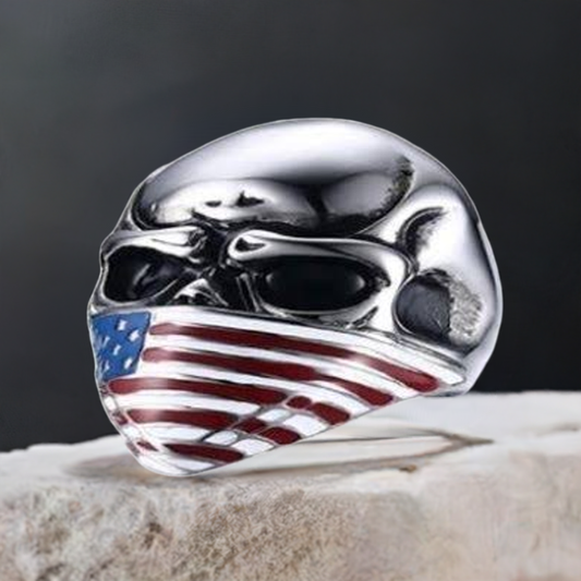 R165 Stainless Steel Flag Face Biker Ring