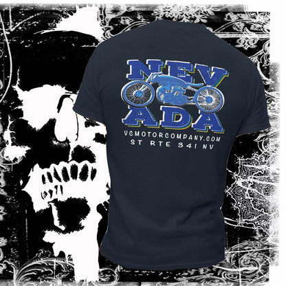 Nevada Blue & Grey Motorcycle Men's heavyweight t-shirt Men's T-Shirt Virginia City Motorcycle Company Apparel in Nevada USA