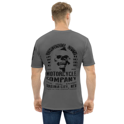 TAG All-Over Print Men's Skull Motorcycle T-Shirt — Back View | VCMCo. Skull Biker Shirt