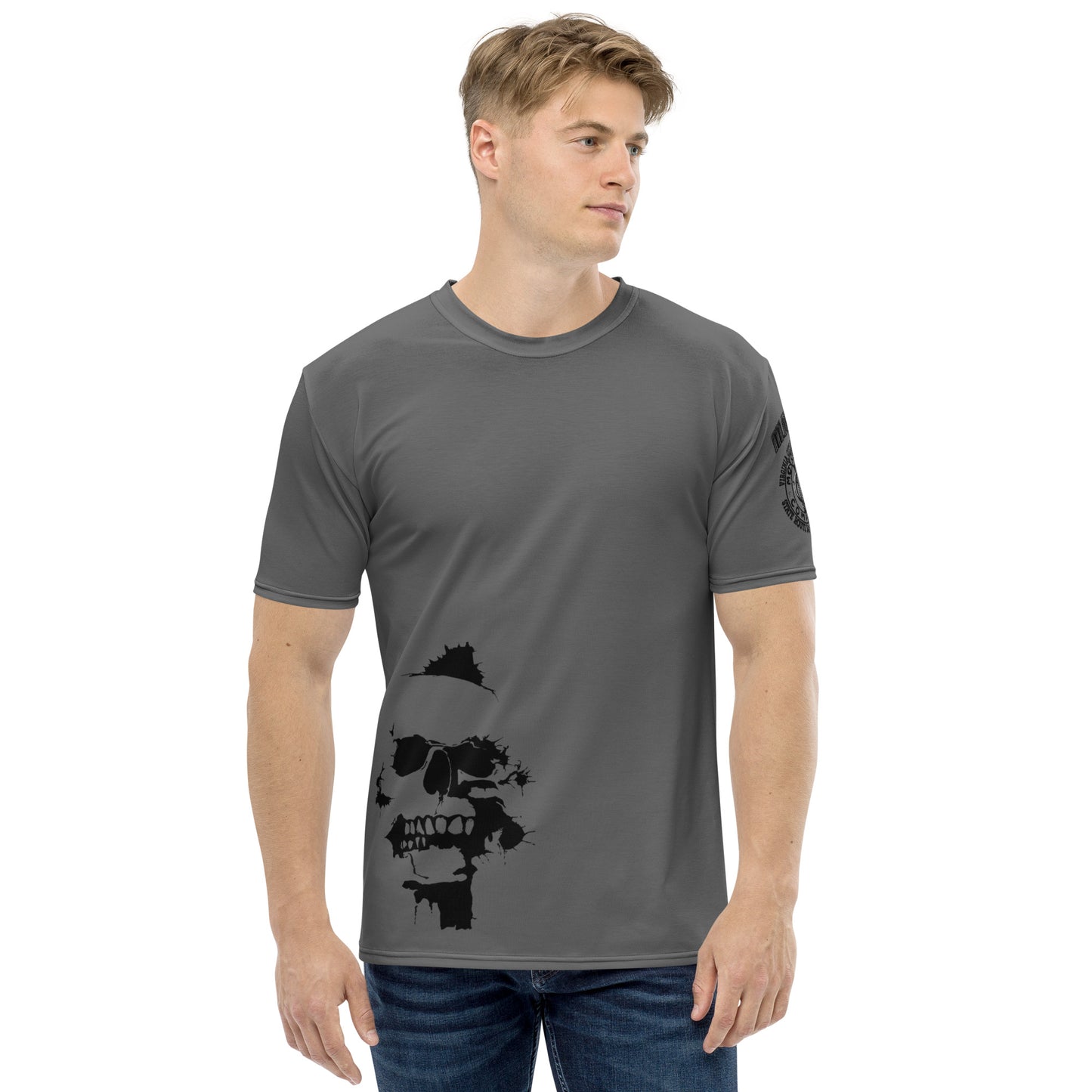 TAG All-Over Print Men's Skull Motorcycle T-Shirt — Front View | VCMCo. Biker Apparel