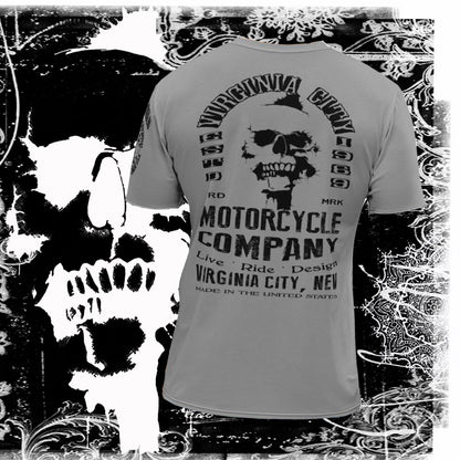 TAG - Men's Grey Skull T-shirt Men's T-Shirt Virginia City Motorcycle Company Apparel in Nevada USA