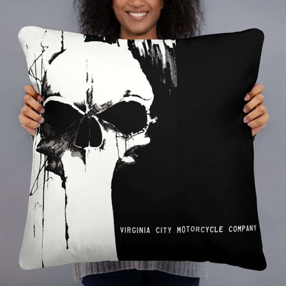 Black and White Skull Throw Pillow pillow Virginia City Motorcycle Company Apparel 