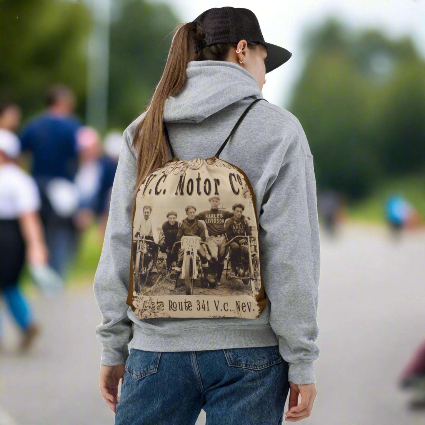 1920' Motorcycle Club Drawstring Take-Everywhere Bag vcmc drawstring bag Virginia City Motorcycle Company Apparel 