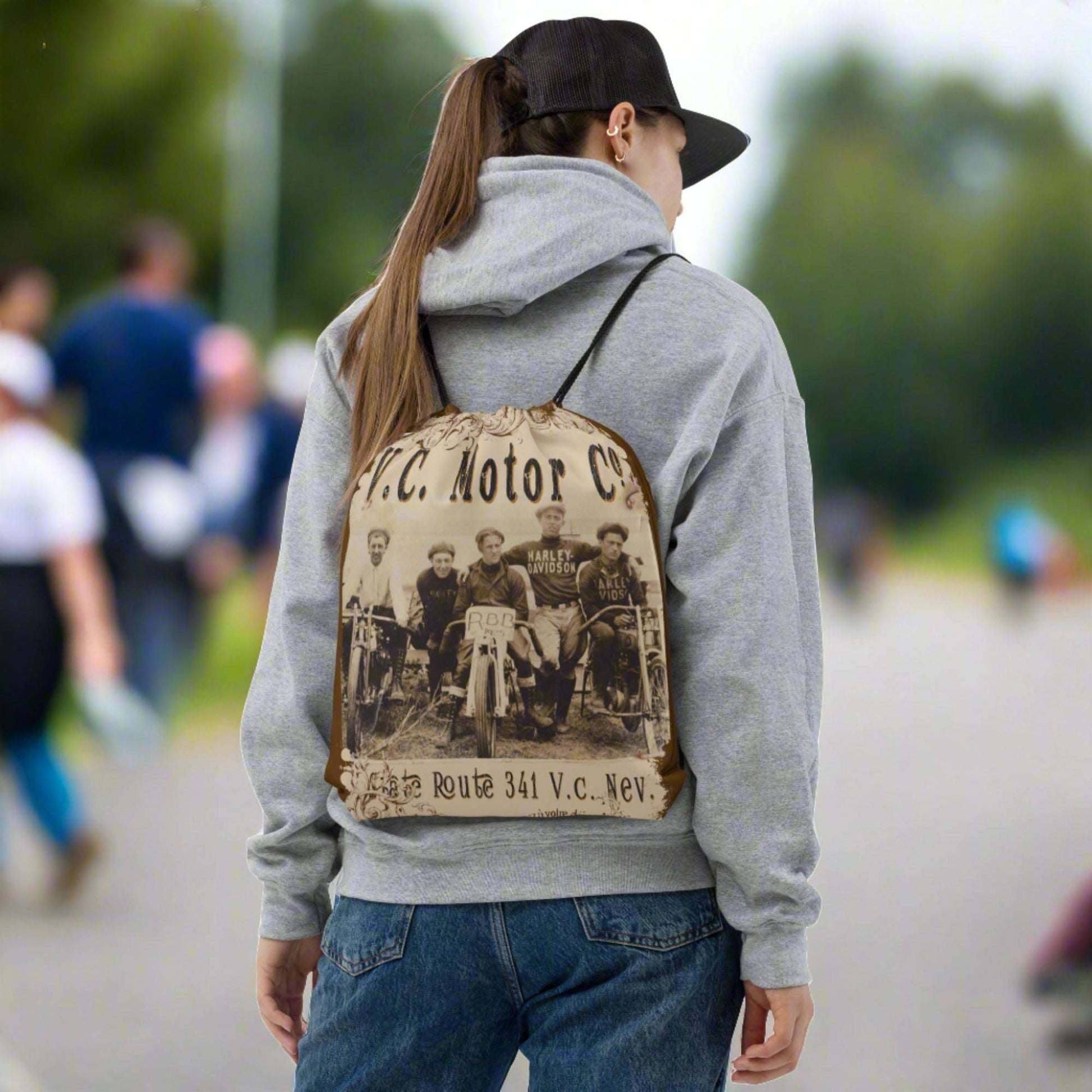 1920' Motorcycle Club Drawstring Take-Everywhere Bag vcmc drawstring bag Virginia City Motorcycle Company Apparel 