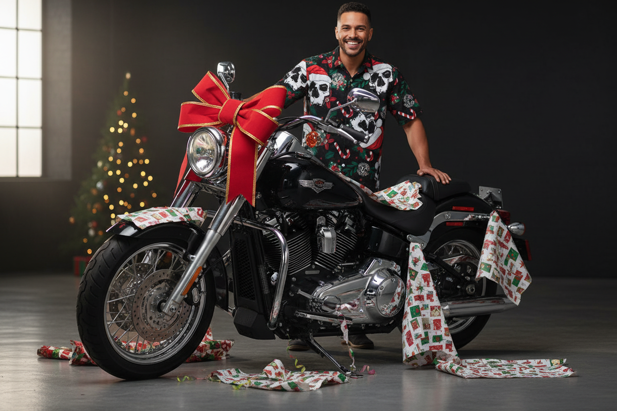 Christmas Morning Motorcycle Lifestyle Image