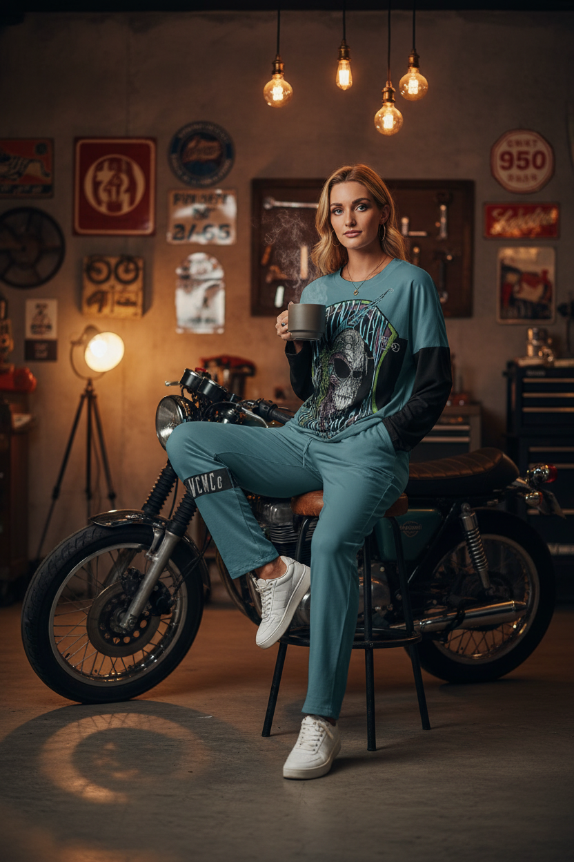 Indian Brave Dark Teal Skull Loungewear Set – Lifestyle