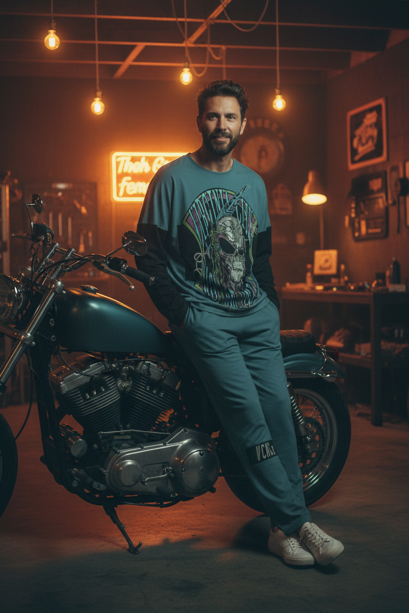 Indian Brave Dark Teal Skull Loungewear Set – Male Lifestyle