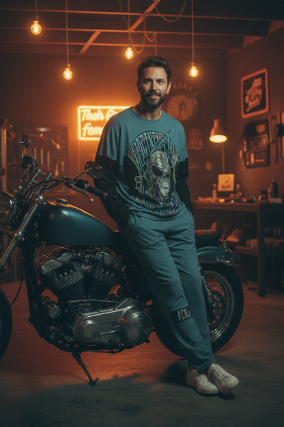 Indian Brave Dark Teal Skull Loungewear Set – Male Lifestyle