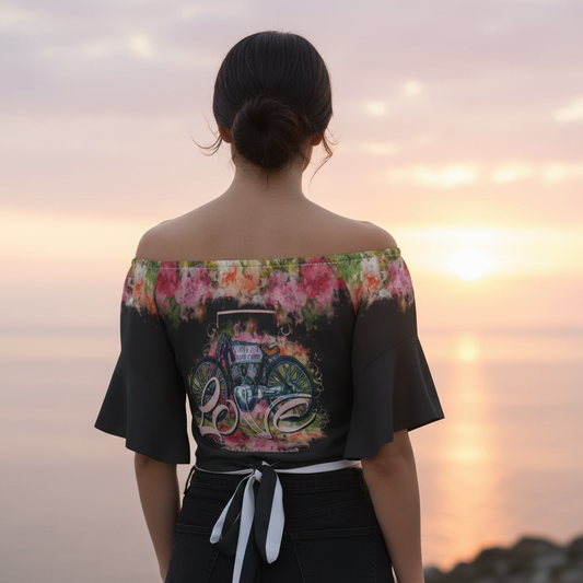 LOVE Motorcycle Off-Shoulder Top — Sunset Instagram with Shirt Emphasis