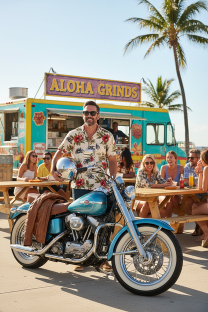 Motorcycle lifestyle with Hawaiian food truck