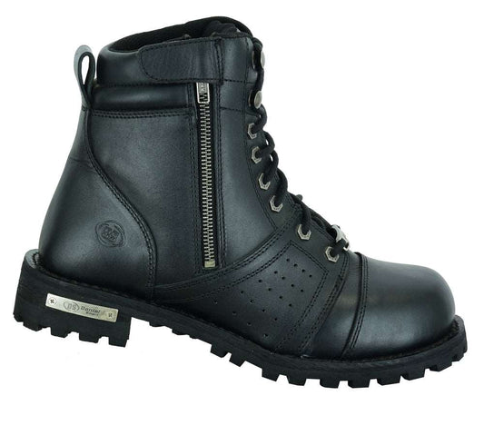 DS9731 Men's 6'' Side Zipper Plain Toe Boot W/Perforation Men's Motorcycle Boots Virginia City Motorcycle Company Apparel 