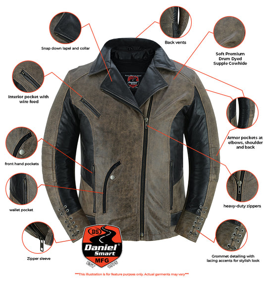 DS898 Must Ride - Two Tone: Premium Leather Jacket for Style and Performance Women's Leather Motorcycle Jackets Virginia City Motorcycle Company Apparel in Nevada USA