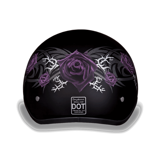 D6-PR D.O.T. DAYTONA SKULL CAP - W/ PURPLE ROSE 1/2 Shell Helmets Virginia City Motorcycle Company Apparel 