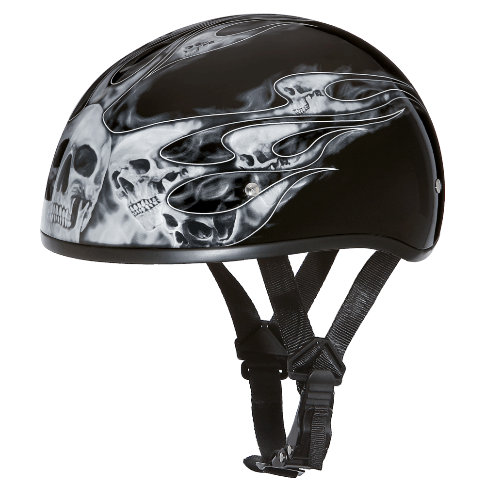 D6-SFS D.O.T. DAYTONA SKULL CAP - W/ SKULL FLAMES SILVER 1/2 Shell Helmets Virginia City Motorcycle Company Apparel 