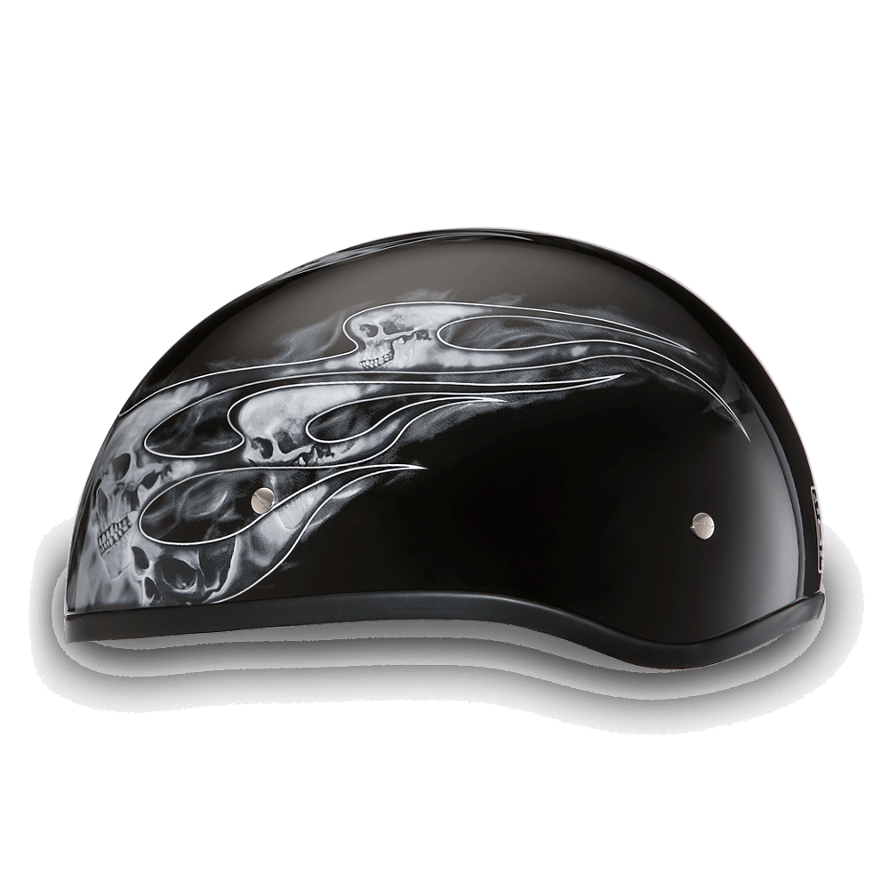 D6-SFS D.O.T. DAYTONA SKULL CAP - W/ SKULL FLAMES SILVER 1/2 Shell Helmets Virginia City Motorcycle Company Apparel 