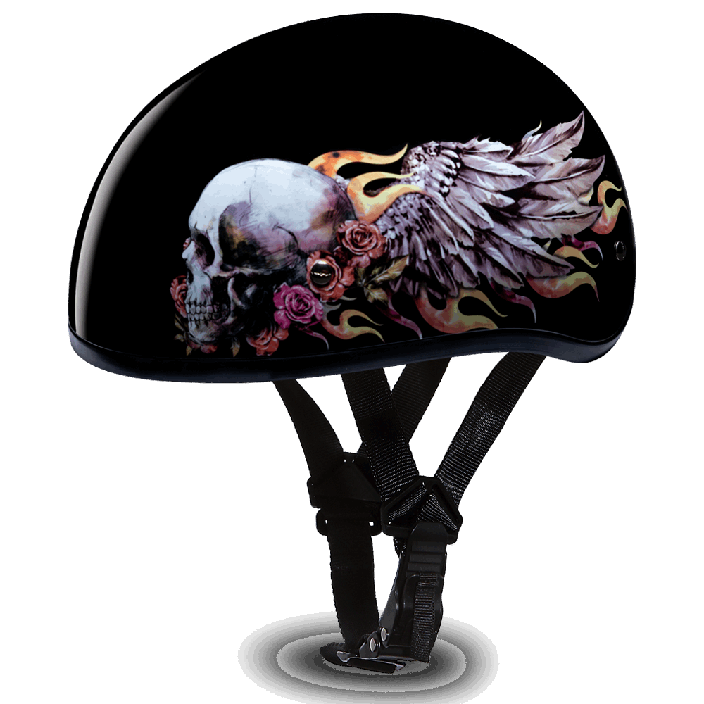 D6-SKW D.O.T. DAYTONA SKULL CAP - W/ SKULL WINGS 1/2 Shell Helmets Virginia City Motorcycle Company Apparel 