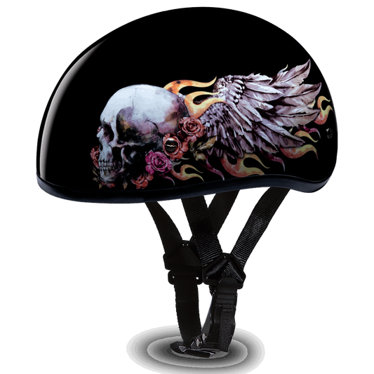 D6-SKW D.O.T. DAYTONA SKULL CAP - W/ SKULL WINGS 1/2 Shell Helmets Virginia City Motorcycle Company Apparel 