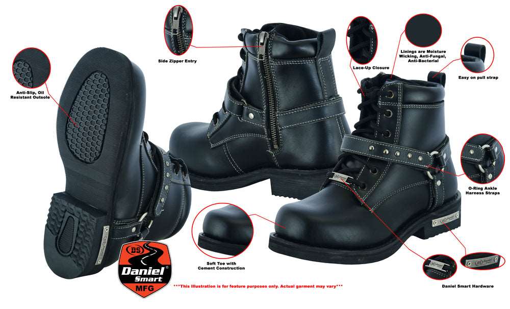 DS9766 Women's Boots with Side Zipper and Single Strap Women's Motorcycle Boots Virginia City Motorcycle Company Apparel 