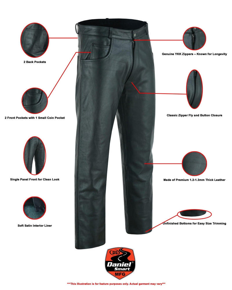 DS451 Men's Black Classic 5 Pocket Casual Motorcycle Leather Pants Unisex Chaps & Pants Virginia City Motorcycle Company Apparel in Nevada USA