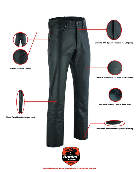 DS452 Women's Classic 5 Pocket Black Casual Motorcycle Leather Pants Chaps Virginia City Motorcycle Company Apparel in Nevada USA