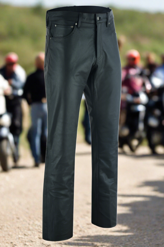 DS452 Women's Classic 5 Pocket Black Casual Motorcycle Leather Pants Chaps Virginia City Motorcycle Company Apparel in Nevada USA