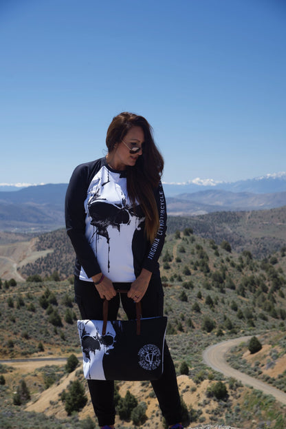 Black and White Skull Women's Tote Bag | Premium Motorcycle Lifestyle Accessory Bag Virginia City Motorcycle Company Apparel in Nevada USA