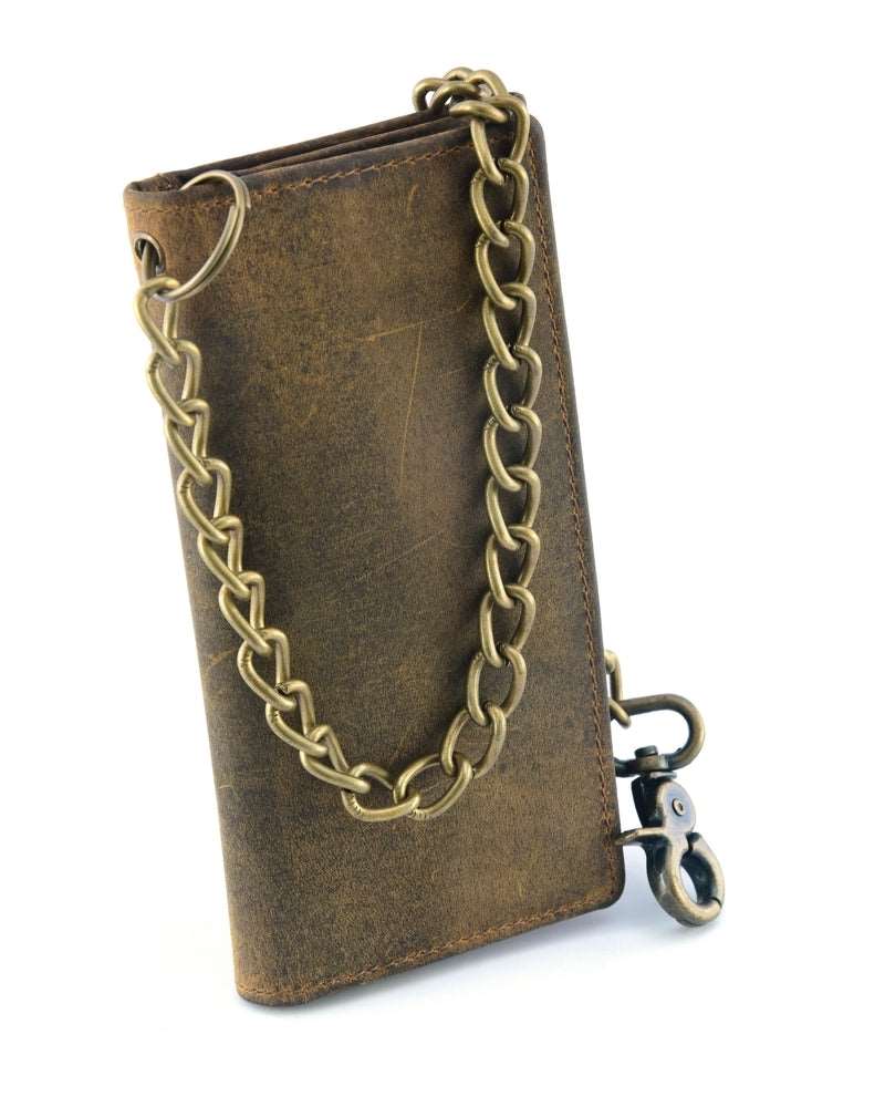 BWC233 Distressed Brown Leather Long Bi-Fold Biker Wallet Biker Accessories Virginia City Motorcycle Company Apparel in Nevada USA