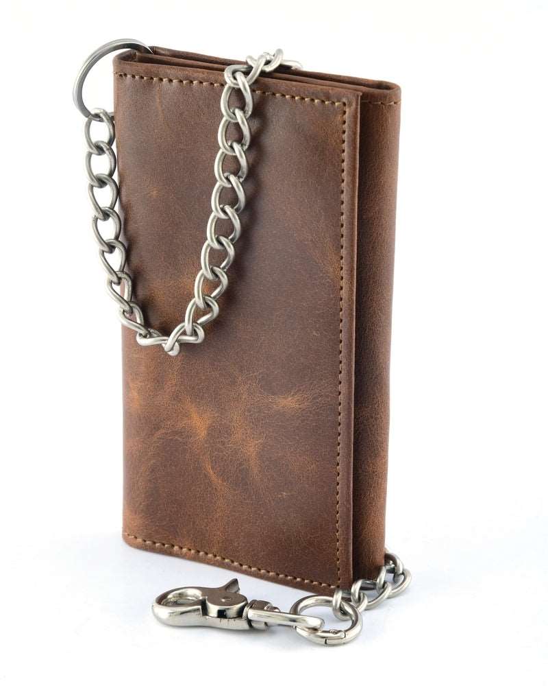 BWC234 Brown Long Bi-Fold Biker Leather Chain Wallet Biker Accessories Virginia City Motorcycle Company Apparel in Nevada USA