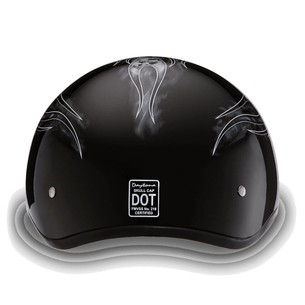 D6-SFS D.O.T. DAYTONA SKULL CAP - W/ SKULL FLAMES SILVER 1/2 Shell Helmets Virginia City Motorcycle Company Apparel 