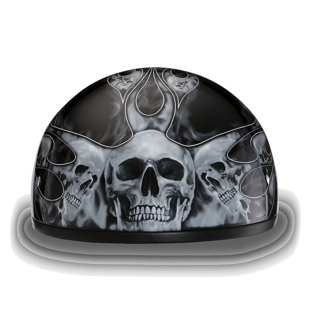 D6-SFS D.O.T. DAYTONA SKULL CAP - W/ SKULL FLAMES SILVER 1/2 Shell Helmets Virginia City Motorcycle Company Apparel 