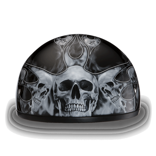 D6-SFS D.O.T. DAYTONA SKULL CAP - W/ SKULL FLAMES SILVER 1/2 Shell Helmets Virginia City Motorcycle Company Apparel 