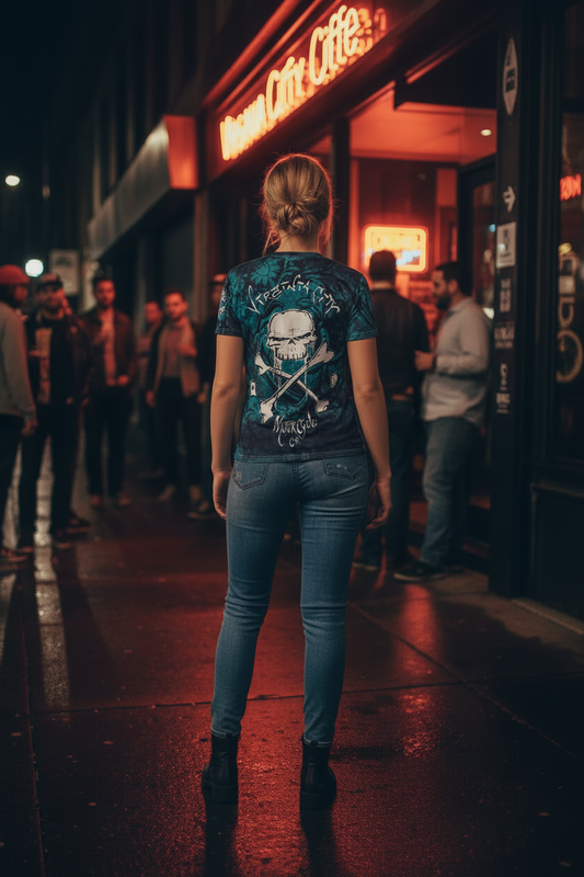 Skull & Crossbones Tee — Urban Night Street Scene